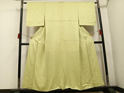 平和屋着物●上質な色無地　紋意匠　枯草色　正絹　逸品　AABI0455ph