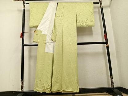 平和屋着物●上質な色無地　紋意匠　枯草色　正絹　逸品　AABI0455ph