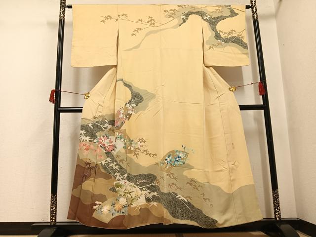 平和屋着物●染色作家　寺谷厳　訪問着　地紙草花文　正絹　逸品　AABI0456ph