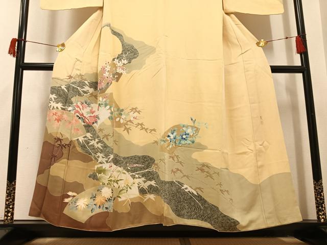 平和屋着物●染色作家　寺谷厳　訪問着　地紙草花文　正絹　逸品　AABI0456ph