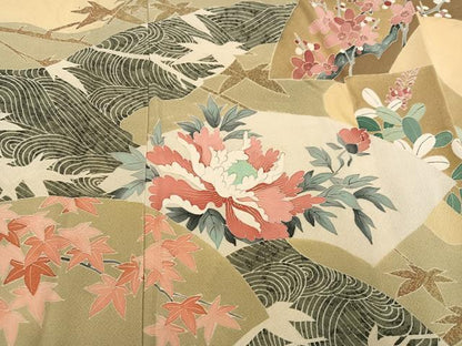 平和屋着物●染色作家　寺谷厳　訪問着　地紙草花文　正絹　逸品　AABI0456ph