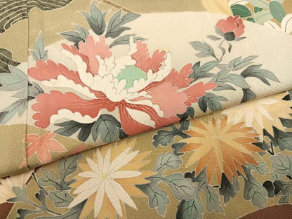 平和屋着物●染色作家　寺谷厳　訪問着　地紙草花文　正絹　逸品　AABI0456ph