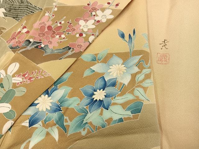 平和屋着物●染色作家　寺谷厳　訪問着　地紙草花文　正絹　逸品　AABI0456ph