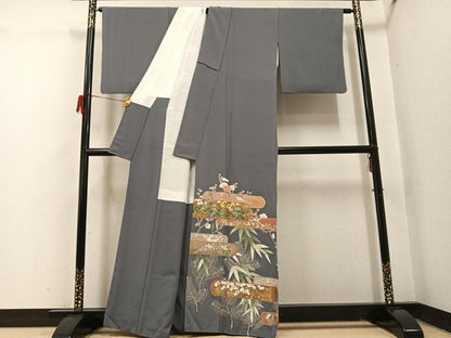 平和屋着物●豪華色留袖　駒刺繍　松竹梅草花文　暈し染め　金彩　正絹　逸品　AABI0458ph