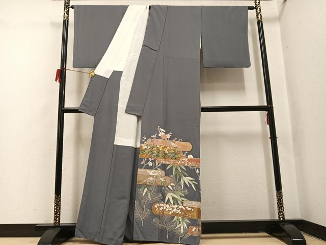 平和屋着物●豪華色留袖　駒刺繍　松竹梅草花文　暈し染め　金彩　正絹　逸品　AABI0458ph