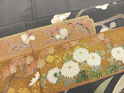 平和屋着物●豪華色留袖　駒刺繍　松竹梅草花文　暈し染め　金彩　正絹　逸品　AABI0458ph