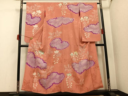 平和屋本店●アンティーク　大正ロマン　小振袖　二尺袖　絞り　刺繍　草花文　正絹　逸品　AABI0460ph