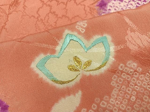 平和屋本店●アンティーク　大正ロマン　小振袖　二尺袖　絞り　刺繍　草花文　正絹　逸品　AABI0460ph