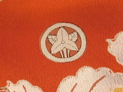 平和屋本店●アンティーク　大正ロマン　振袖　駒刺繍　地紙草花文　黒地　金銀彩　正絹　逸品　AABI0462ph