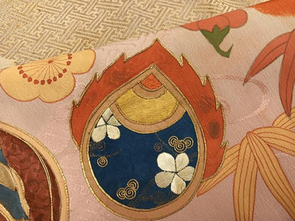 平和屋本店●アンティーク　大正ロマン　小振袖　二尺袖　駒刺繍　松竹梅宝尽くし　金銀彩　正絹　逸品　AABI0466ph