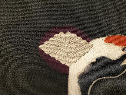 平和屋本店●アンティーク　大正ロマン　振袖　駒刺繍　立波風景花宝尽くし　黒地　正絹　逸品　AABI0468ph