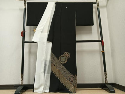 平和屋着物●豪華黒留袖　草花丸文　金彩　正絹　逸品　AABI0469ph