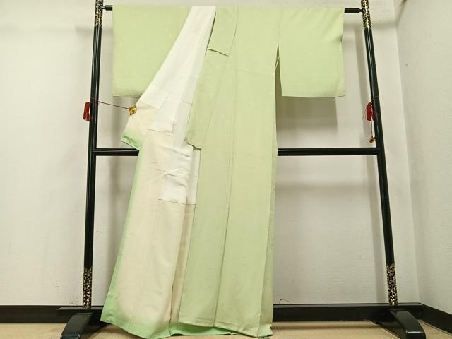 平和屋着物●上質な色無地　楓地紋　若芽色　正絹　逸品　AABI0470ph