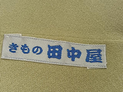 平和屋着物●上質な色無地　風景地紋　京名所三十六景　抹茶色　反端付き　正絹　逸品　AABI0471ph