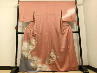 平和屋着物●訪問着　刺繍　雪輪草花文　暈し染め　金銀彩　やまと誂製　正絹　逸品　AABI0472ph