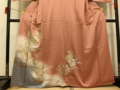 平和屋着物●訪問着　刺繍　雪輪草花文　暈し染め　金銀彩　やまと誂製　正絹　逸品　AABI0472ph