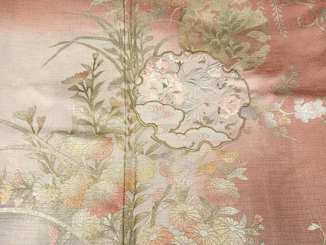 平和屋着物●訪問着　刺繍　雪輪草花文　暈し染め　金銀彩　やまと誂製　正絹　逸品　AABI0472ph