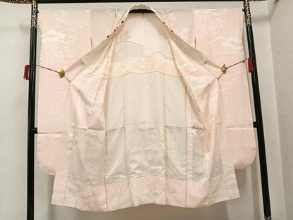 平和屋着物●振袖用長襦袢　無双仕立て　花地紋　半衿刺繍　正絹　逸品　AABI0475ph