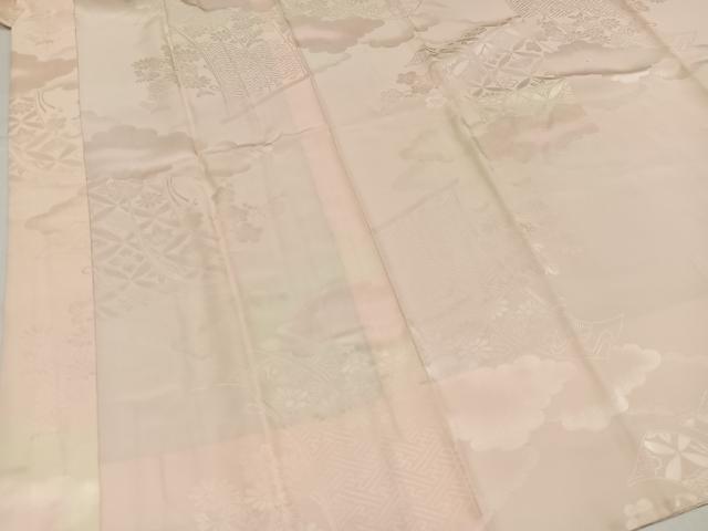 平和屋着物●振袖用長襦袢　無双仕立て　花地紋　半衿刺繍　正絹　逸品　AABI0475ph