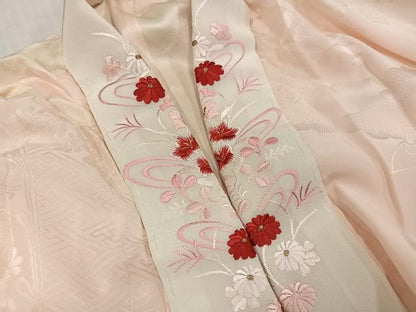 平和屋着物●振袖用長襦袢　無双仕立て　花地紋　半衿刺繍　正絹　逸品　AABI0475ph