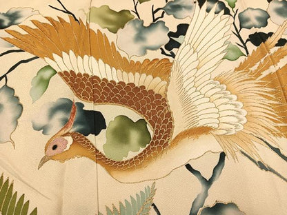 平和屋着物●アンティーク　大正ロマン　訪問着　手描き　駒刺繍　飛鳥草木文　金彩　正絹　逸品　AABI0476ph