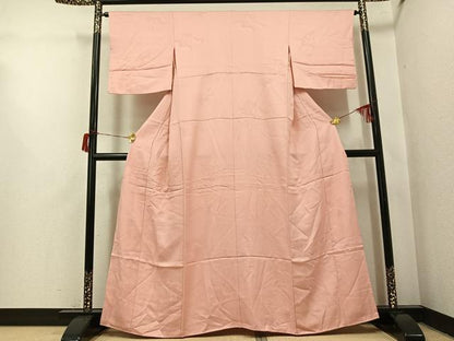 平和屋着物●上質な色無地　御所車地紋　一斤染色　正絹　逸品　AABI0477ph