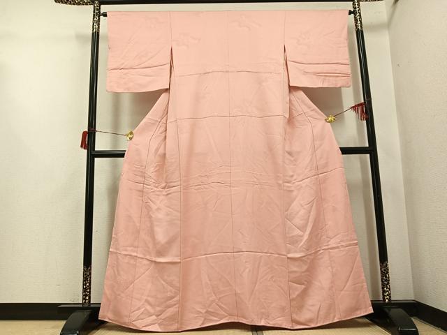 平和屋着物●上質な色無地　御所車地紋　一斤染色　正絹　逸品　AABI0477ph