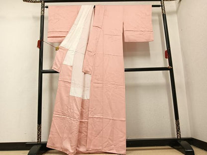 平和屋着物●上質な色無地　御所車地紋　一斤染色　正絹　逸品　AABI0477ph