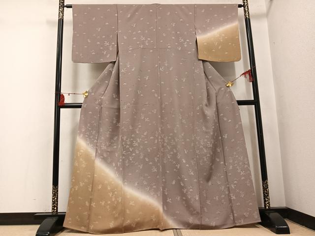 平和屋着物●訪問着　花喰い鳥　暈し染め　お召縮緬　正絹　逸品　AABI0483ph