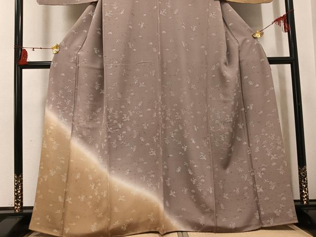 平和屋着物●訪問着　花喰い鳥　暈し染め　お召縮緬　正絹　逸品　AABI0483ph