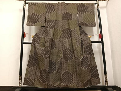 平和屋着物●本場大島紬　一元7マルキ　麻の葉亀甲文　正絹　逸品　AABI0484ph