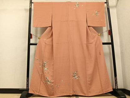 平和屋着物●訪問着　作家物　尾上菊五郎　草花文　金彩　まるやま扱い　正絹　逸品　未使用　AABI0487ph