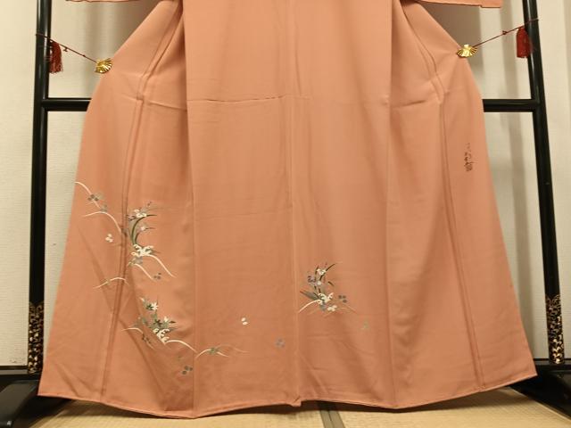 平和屋着物●訪問着　作家物　尾上菊五郎　草花文　金彩　まるやま扱い　正絹　逸品　未使用　AABI0487ph