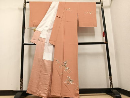 平和屋着物●訪問着　作家物　尾上菊五郎　草花文　金彩　まるやま扱い　正絹　逸品　未使用　AABI0487ph