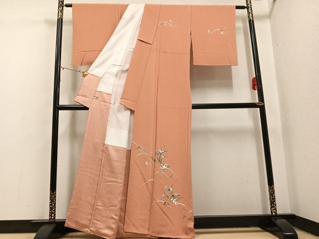 平和屋着物●訪問着　作家物　尾上菊五郎　草花文　金彩　まるやま扱い　正絹　逸品　未使用　AABI0487ph