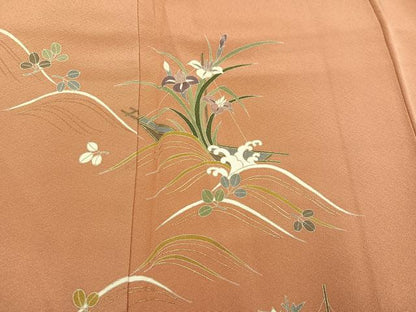 平和屋着物●訪問着　作家物　尾上菊五郎　草花文　金彩　まるやま扱い　正絹　逸品　未使用　AABI0487ph