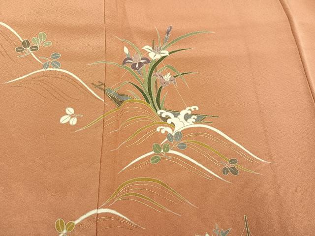 平和屋着物●訪問着　作家物　尾上菊五郎　草花文　金彩　まるやま扱い　正絹　逸品　未使用　AABI0487ph