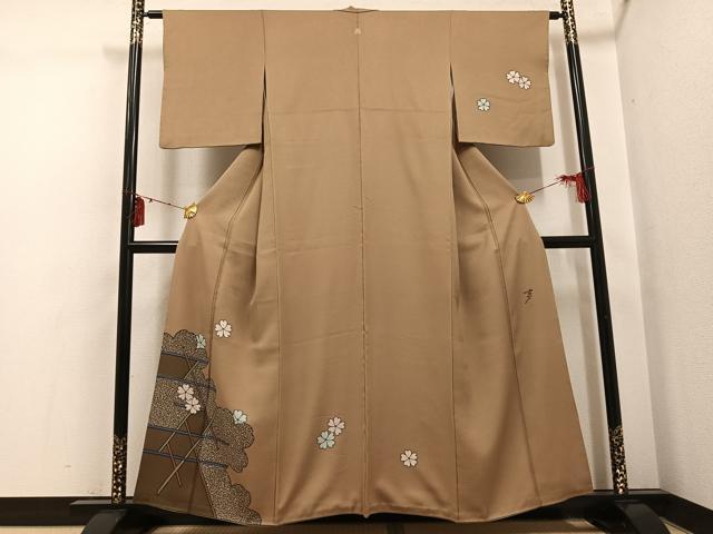 平和屋着物●染色の魔術師　染乃座・大久保玄才　そめのざ玄才　訪問着　舞桜文　金彩　正絹　逸品　AABI0488ph