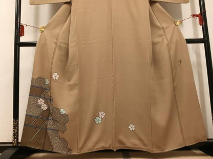 平和屋着物●染色の魔術師　染乃座・大久保玄才　そめのざ玄才　訪問着　舞桜文　金彩　正絹　逸品　AABI0488ph