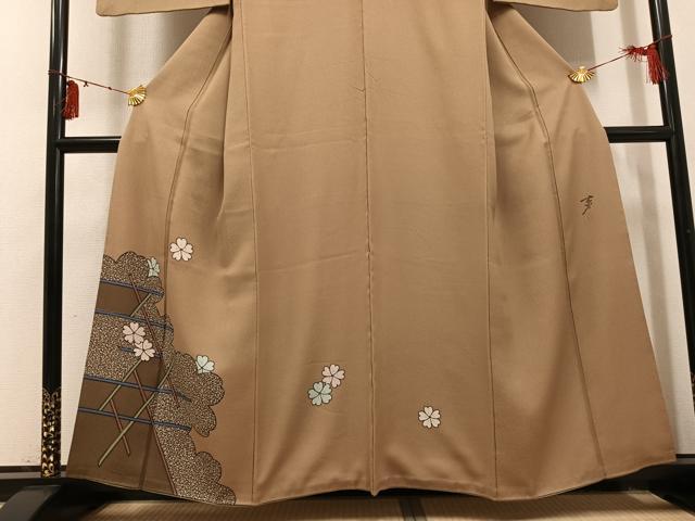 平和屋着物●染色の魔術師　染乃座・大久保玄才　そめのざ玄才　訪問着　舞桜文　金彩　正絹　逸品　AABI0488ph
