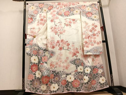 平和屋着物●豪華振袖　手描き　草花文　正絹　逸品　AABI0489ph