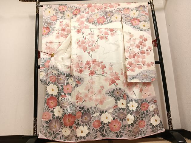 平和屋着物●豪華振袖　手描き　草花文　正絹　逸品　AABI0489ph