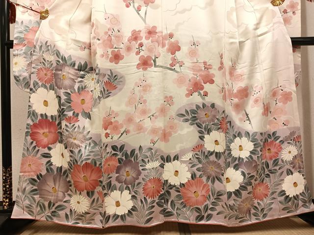 平和屋着物●豪華振袖　手描き　草花文　正絹　逸品　AABI0489ph