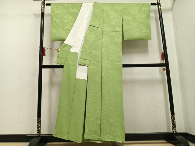 平和屋着物●上質な色無地　辻が花地紋　黄朽葉色　正絹　逸品　AABI0490ph