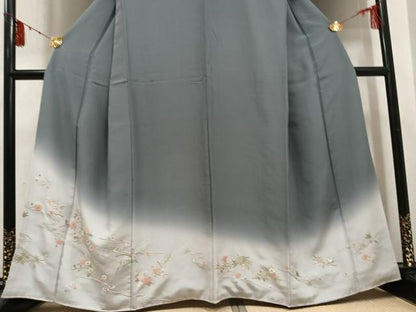 平和屋着物●訪問着　刺繍　流水草花文　暈し染め　金糸　正絹　逸品　AABI0493ph