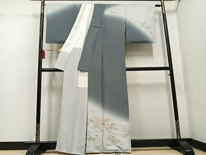 平和屋着物●訪問着　刺繍　流水草花文　暈し染め　金糸　正絹　逸品　AABI0493ph