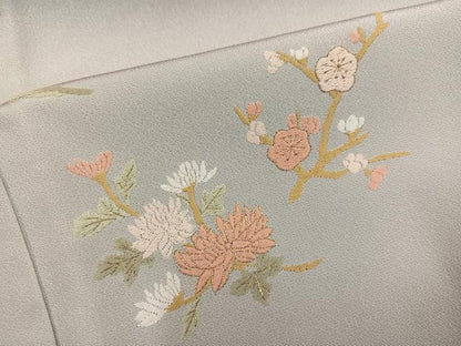 平和屋着物●訪問着　刺繍　流水草花文　暈し染め　金糸　正絹　逸品　AABI0493ph