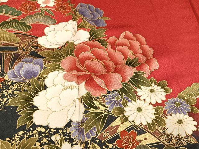平和屋着物●豪華振袖　草花文　暈し染め　金彩　正絹　逸品　AABI0494ph