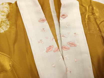 平和屋着物●振袖用長襦袢　無双仕立て　絞り　舞花文　半衿刺繍　正絹　逸品　AABI0495ph