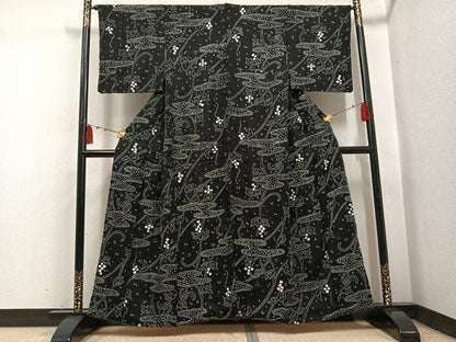 平和屋着物●上質な小紋　絞り　唐草文　黒地　正絹　逸品　AABI0497ph